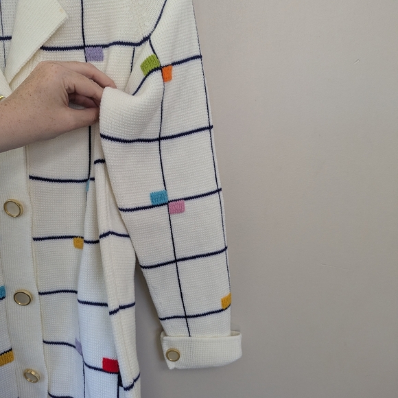 Vintage Colorful Geometric Cardigan Sweater Maximalist Grid Retro - Picture 9 of 12